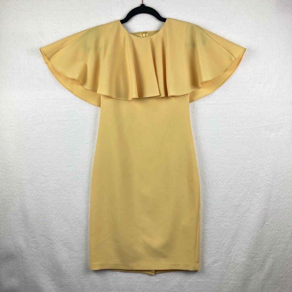 Vince Camuto Womens Yellow Pleated Cape Collar Fitted Dress Size 2 - Picture 2 of 13